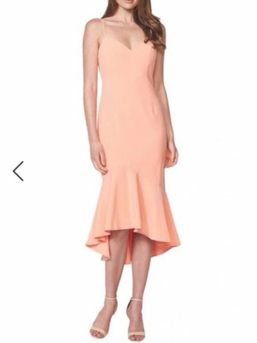 Bardot Lisandra Ruffle Hem Coral Women’s Mermaid Hi-Low Fitted Dress size 4